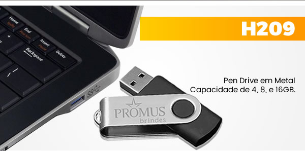 H209 Pen Drive em Metal Capacidade de 4, 8, e 16GB.