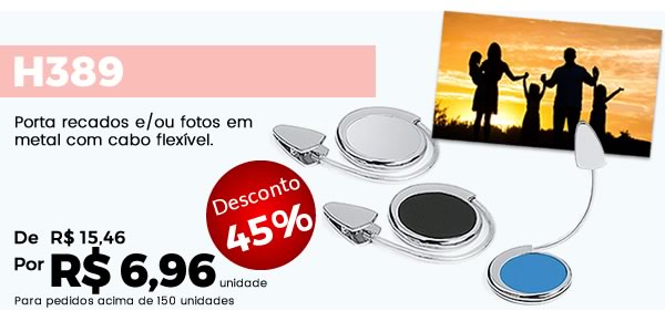 H389 Porta recados e/ou fotos em metal com cabo flexível.- Por R$ 6,96