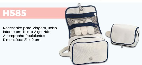 H585 Necessaire para Viagem, Bolso Interno em Tela e Alça. Não Acompanha RecipientesDimensões: 21 x 9 cm