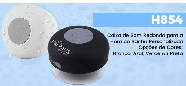 H854 Caixa de Som Redonda para a Hora do Banho PersonalizadaOpções de Cores:Branca, Azul, Verde ou Preta