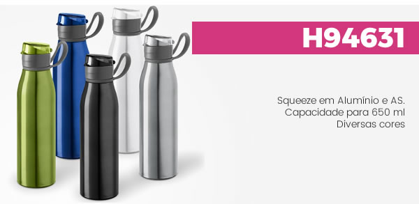 H94631 Squeeze em Alumínio e AS. Capacidade para 650 ml H94631 Squeeze em Alumínio e AS. Capacidade para 650 mlDiversas cores