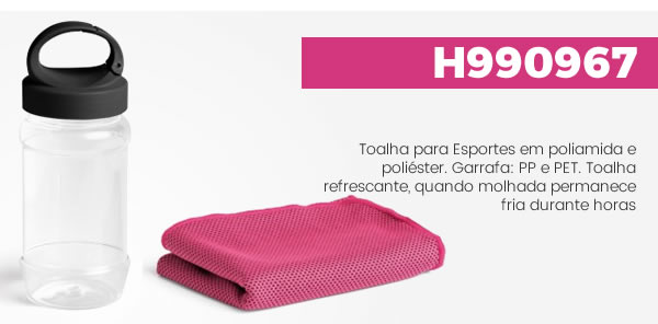 H990967 - Toalha para Esportes em poliamida e poliéster. Garrafa: PP e PET. Toalha refrescante, quando molhada permanece fria durante horas H990967 - Toalha para Esportes em poliamida e poliéster. Garrafa: PP e PET. Toalha refrescante, quando molhada permanece fria durante horas