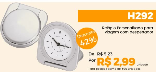 H292 Relógio Personalizado paraviagem com despertador R$ 2,99 unidade