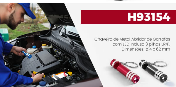H93154 Chaveiro de Metal Abridor de Garrafas com LED Incluso 3 pilhas LR41. Dimensões: ø14 x 62 mm