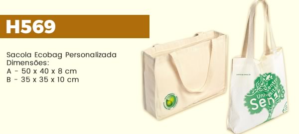 H569 Sacola Ecobag PersonalizadaDimensões:A - 50 x 40 x 8 cmB - 35 x 35 x 10 cm