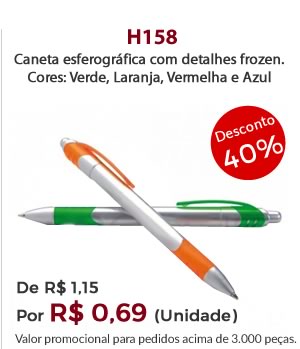 H158 - Caneta esferográfica com detalhes frozen. Cores: Verde, Laranja, Vermelha e Azul - De R$ 1,15  Por R$ 0,69 (Unidade)