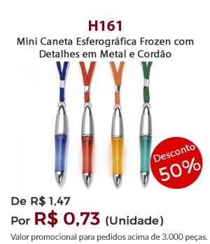 H161 - Mini Caneta Esferográfica Frozen com Detalhes em Metal e Cordão - De R$ 1,47 Por R$ 0,73 (Unidade)