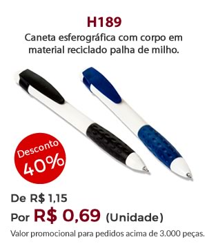 H189 - Caneta esferográfica com corpo em material reciclado palha de milho. - De R$ 1,15Por R$ 0,69 (Unidade)