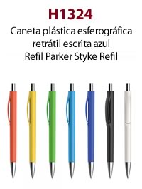 H1324 Caneta plástica esferográfica retrátil escrita azulRefil Parker Styke Refil