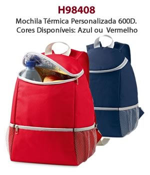 H98408 Mochila Térmica Personalizada 600D.  Cores Disponíveis: Azul ou  Vermelho