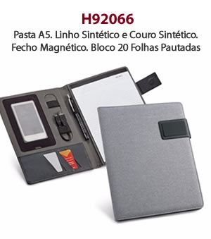 H92066 Pasta A5. Linho Sintético e Couro Sintético. Fecho Magnético. Bloco 20 Folhas Pautadas