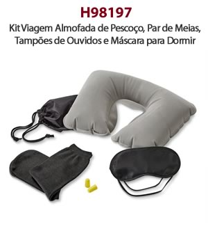 H98197 Kit Viagem Almofada de Pescoço, Par de Meias, Tampões de Ouvidos e Máscara para Dormir