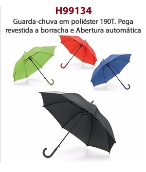H99134 - Guarda-chuva em poliéster 190T. Pega revestida a borracha e Abertura automática