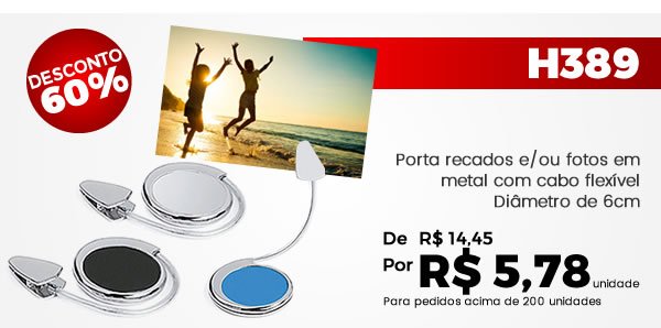 H389 Porta recados e/ou fotos em metal com cabo flexível. Diâmetro: 6 cm A - Azul B - Prata C - Preto D - Vermelho