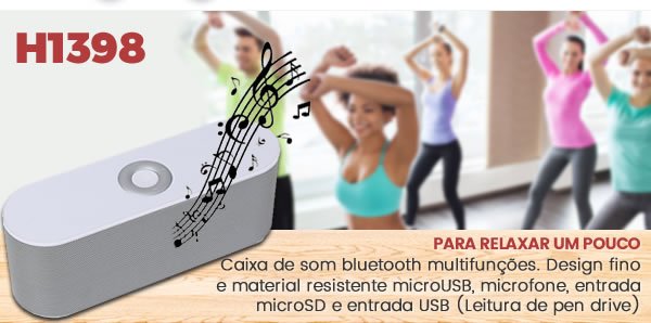 H1398 PARA RELAXAR UM POUCO Caixa de som bluetooth multifunções. Design fino e material resistente microUSB, microfone, entrada microSD e entrada USB (Leitura de pen drive) 