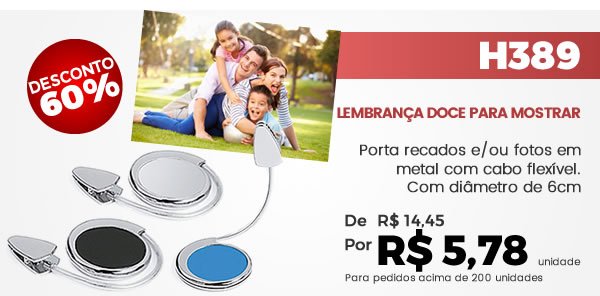 H389 Porta recados e/ou fotos em metal com cabo flexível. Por R$ 5,78 cada