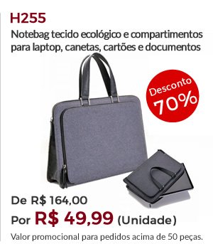 H255 - Notebag tecido ecológico e compartimentos para laptop, canetas, cartões e documentos