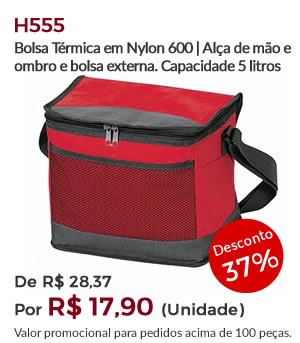 H555 - Bolsa Térmica em Nylon 600 | Alça de mão e ombro e bolsa externa. Capacidade 5 litros