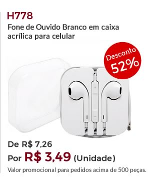 H778 - Fone de Ouvido Branco em caixa acrílica para celular