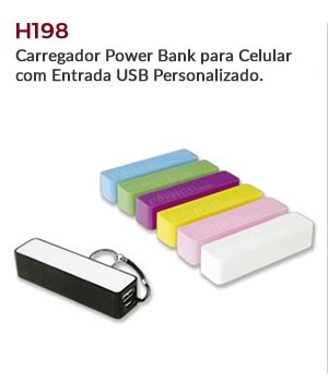 H198 - Carregador Power Bank para Celular com Entrada USB Personalizado.