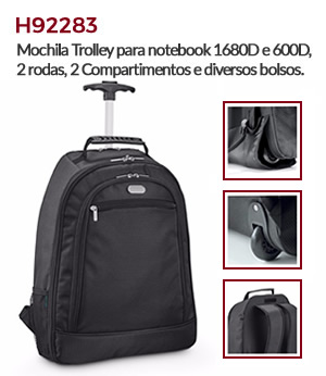 H92283 - Mochila Trolley para notebook 1680D e 600D,2 rodas, 2 Compartimentos e diversos bolsos.