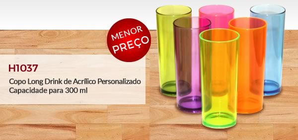 H1037 - Copo Long Drink de Acrílico Personalizado Capacidade para 300ml