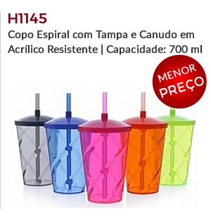 H1145 - Copo Espiral com Tampa e Canudo em Acrílico Resistente