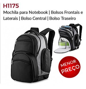 H1175 - Mochila para Notebook, Bolsos Frontais e Laterais, Bolso Central e Bolso Traseiro