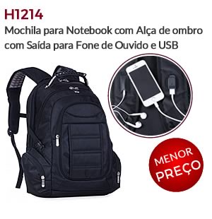 H1214 - Mochila para Notebook com Alça de Ombro com Saída para Fone de Ouvido e USB