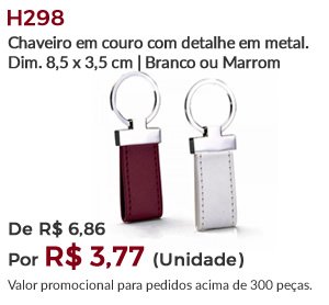 H298 - Chaveiro em couro com detalhe em metal. Dim. 8,5 x 3,5 cm | Branco ou Marrom