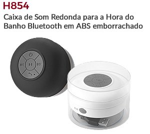 H854 - Caixa de Som Redonda para a Hora do Banho Bluetooth em ABS emborrachado