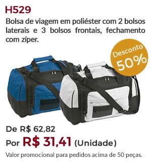 H529 - Bolsa de viagem em poliéster com 2 bolsos laterais e 3 bolsos frontais, fechamentocom zíper.