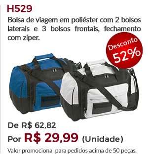 H529 - Bolsa de viagem em poliéster com 2 bolsos laterais e 3 bolsos frontais, fechamentocom zíper.