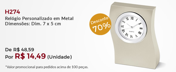 H274 - Relógio Personalizado em Metal Dimensões: Dim. 7 x 5 cm