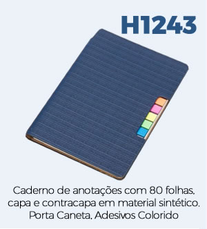 H1243 Caderno de anotações com 80 folhas, capa e contracapa em material sintético. Porta Caneta, Adesivos Colorido