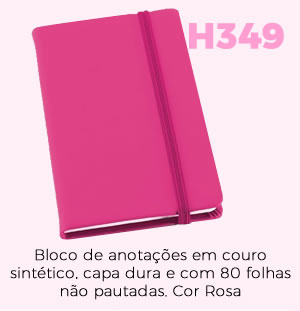 H349 Bloco de anotações em couro sintético, capa dura e com 80 folhas não pautadas. Cor Rosa