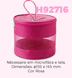H92716 Nécessaire em microfibra e tela. Dimensões: ø155 x 145 mm Cor Rosa