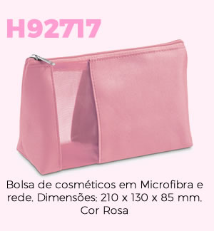 H92717 Bolsa de cosméticos em Microfibra e rede. Dimensões: 210 x 130 x 85 mm. Cor Rosa