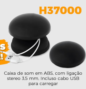 H37000 Caixa de som em ABS, com ligação stereo 3,5 mm. Incluso cabo USB para carregar