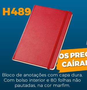 H489 Bloco de anotações com capa dura. Com bolso interior e 80 folhas não pautadas, na cor marfim.