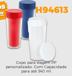 H94613 Copo para viagem PP personalizado. Com Capacidade para até 340 ml