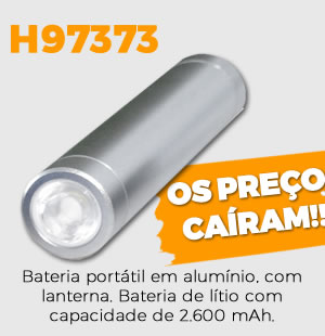 H97373 Bateria portátil em alumínio, com lanterna. Bateria de lítio com capacidade de 2.600 mAh.
