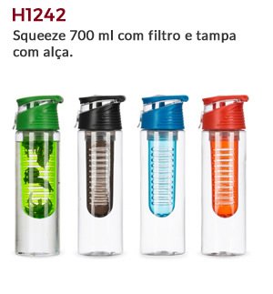 H1242 - Squeeze 600 ml com filtro e tampa com alça.