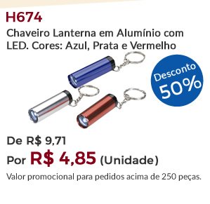 Chaveiro Lanterna em Alumínio com LED. Cores: Azul, Prata e Vermelho H674