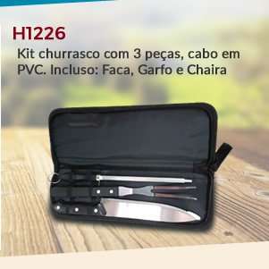 Kit churrasco com 3 peças, cabo em PVC. Incluso: Faca, Garfo e Chaira H1226