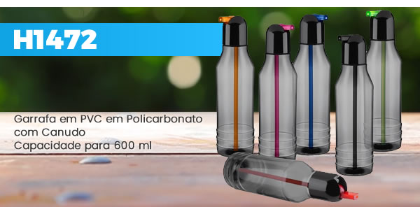 H1472 Garrafa em PVC em Policarbonato com Canudo Capacidade para 600 ml