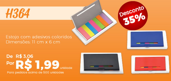 H364 H364 Estojo com adesivos coloridosDimensões: 11 cm x 6 cm R$ 1,99 unidade