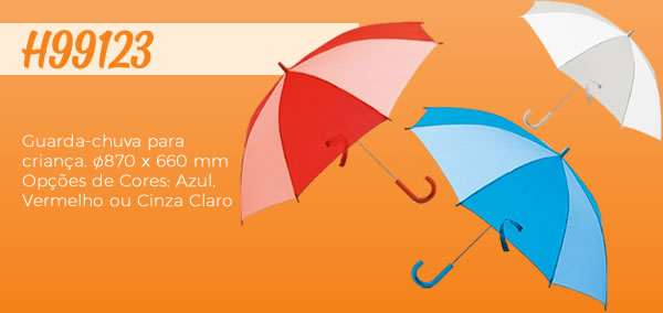 H99123 Guarda-chuva para criança. ø870 x 660 mmOpções de Cores: Azul, Vermelho ou Cinza Claro