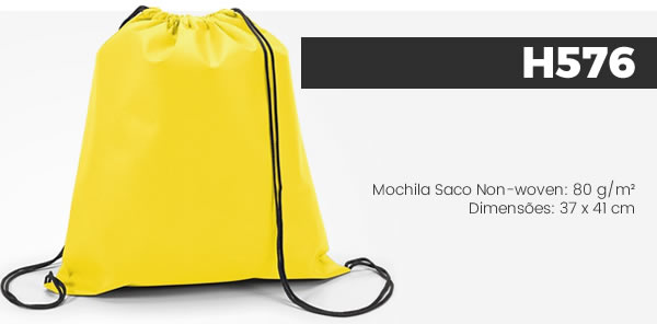 H576 Mochila Saco Non-woven: 80 g/m²Dimensões: 37 x 41 cm
