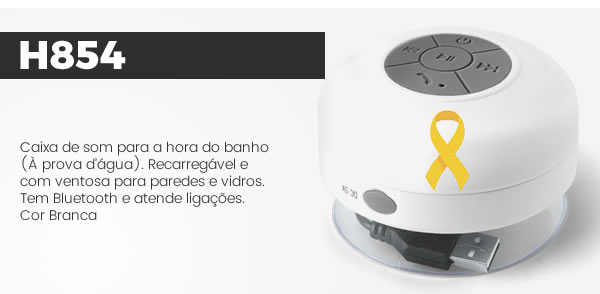 H854 Caixa de som para a hora do banho (À prova d’água). Recarregável e com ventosa para paredes e vidros.Tem Bluetooth e atende ligações.Cor Branca